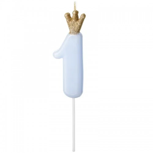 Vela Número 1 Azul Coroa Glitter